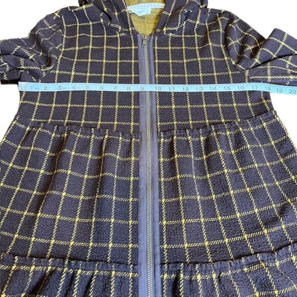 Oddy Plaid Ruffle Zip Up Jacket Chestnut Brown / Gold Windowpane Size Small - Picture 12 of 15